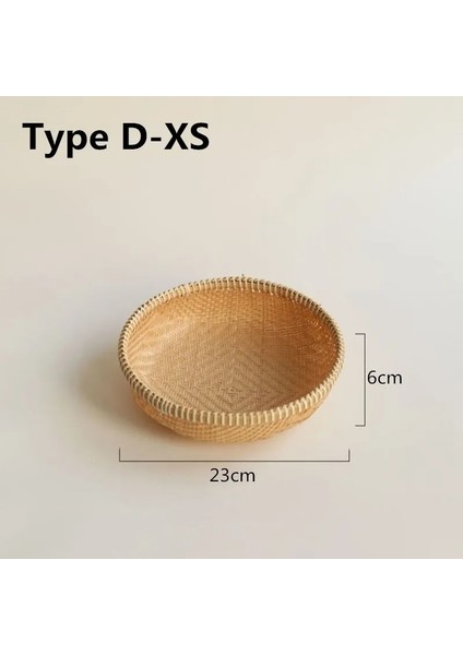 D-Xs Stili Yazın Ahşap Saplı El Dokuması Rattan Depolama Tepsisi Yuvarlak Hasır Sepet Ekmek Yemek Tabağı Meyve Kek Tabağı Akşam Yemeği Servis Bambu (Yurt Dışından)