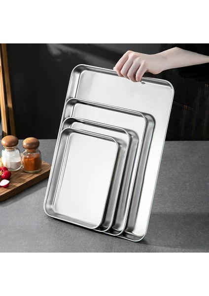 C Stili Paslanmaz Çelik Dikdörtgen Gıda Tepsileri Barbekü Meyve Ekmek Depolama Plakası Mutfak Buğulanmış Derin Tavalar Bulaşık Bakeware Pişirme Araçları (Yurt Dışından)