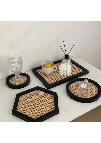 RD-15CM Stili Kore Ins Ahşap Rattan Sehpa Tepsi Modern Sadelik Oturma Odası Masaüstü Çay Bardağı Şarap Seti Depolama Tepsisi Ev Dekorasyon (Yurt Dışından) fiyatları