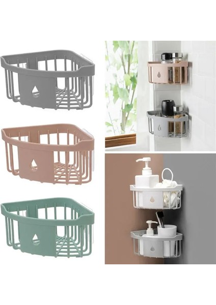 Gri Stil Banyo Duş Mutfak Caddy Raf Köşe Banyo Duvara Montaj Raf Depolama Tutucu Organizatör (Yurt Dışından) fırsatları