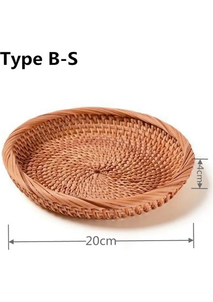 Bs Stili Yazın Ahşap Saplı El Dokuması Rattan Depolama Tepsisi Yuvarlak Hasır Sepet Ekmek Yemek Tabağı Meyve Kek Tabağı Akşam Yemeği Servis Bambu (Yurt Dışından)
