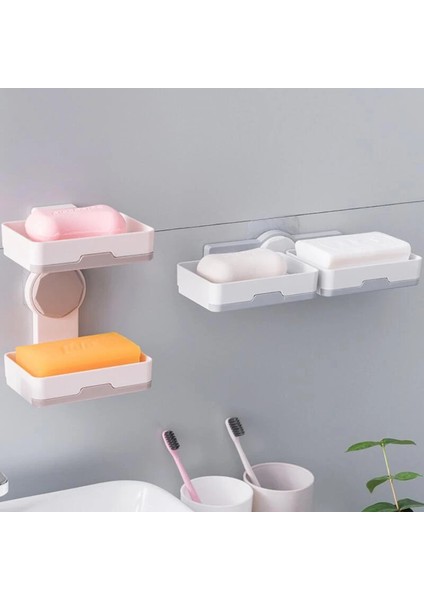 Haki Stili Banyo Vantuz Sabunluk Plastik Tutucular Duvara Monte Çift Katlı Yaratıcı Drenaj Sabun Depolama Çift Oap Rafları (Yurt Dışından) fiyatları
