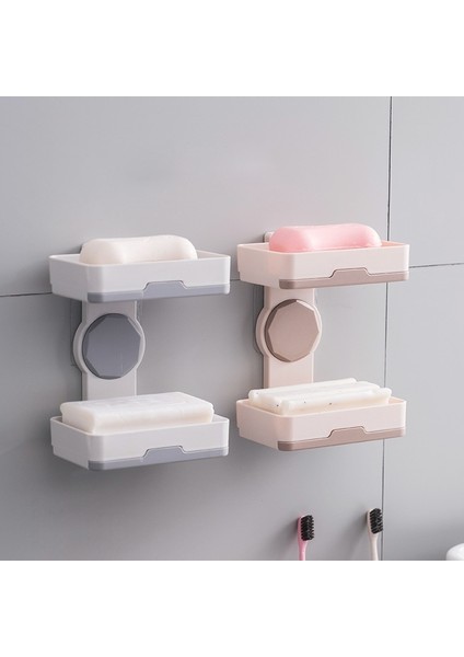 Haki Stili Banyo Vantuz Sabunluk Plastik Tutucular Duvara Monte Çift Katlı Yaratıcı Drenaj Sabun Depolama Çift Oap Rafları (Yurt Dışından) fırsatları