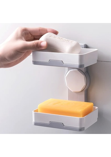 Haki Stili Banyo Vantuz Sabunluk Plastik Tutucular Duvara Monte Çift Katlı Yaratıcı Drenaj Sabun Depolama Çift Oap Rafları (Yurt Dışından) indirimleri