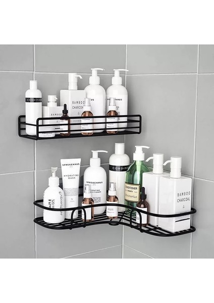 B Tipi 1 Adet Siyah Stil Banyo Depolama Rafı Raf Köşe Depolama Raf Düzenleyici Duş Duvar Rafı Yapışkanlı Demir Mutfak Banyo Rafları Organizatör (Yurt Dışından)