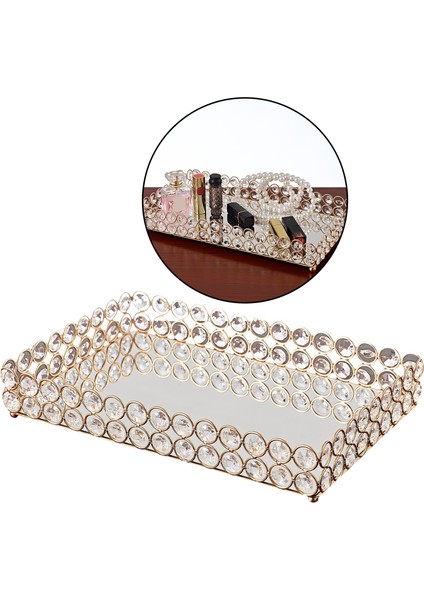 30X20X5CM Stili Altın Parfüm Aynası Vanity Tepsi Dresser Süslü Tepsi Ev Düğün Dekoratif Aynalı Tepsi Takı Parfüm Makyaj Organizatör (Yurt Dışından)