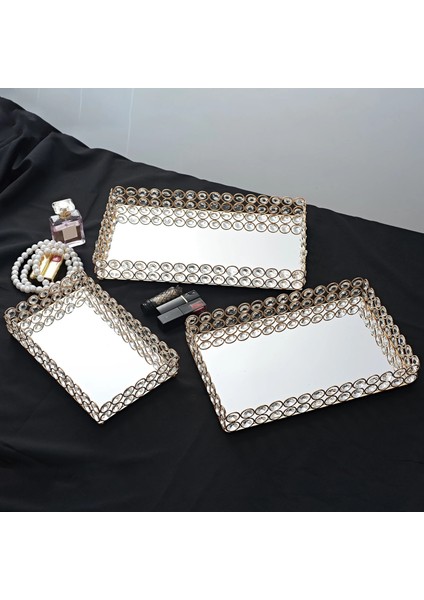 30X20X5CM Stili Altın Parfüm Aynası Vanity Tepsi Dresser Süslü Tepsi Ev Düğün Dekoratif Aynalı Tepsi Takı Parfüm Makyaj Organizatör (Yurt Dışından) fiyatları