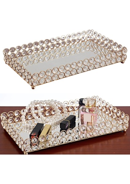 30X20X5CM Stili Altın Parfüm Aynası Vanity Tepsi Dresser Süslü Tepsi Ev Düğün Dekoratif Aynalı Tepsi Takı Parfüm Makyaj Organizatör (Yurt Dışından) modelleri