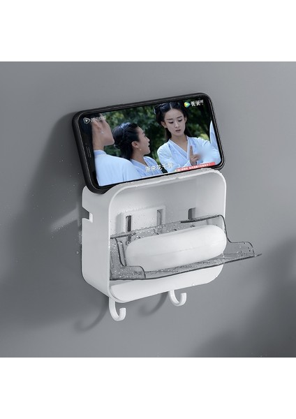 Gri Tarzı Yaratıcı Sabunluk Yeni Dikey Toz Geçirmez Kapak Drenaj Sabun Kutusu Banyo Çivisiz Duvar Asılı Sabun Saklama Kutusu (Yurt Dışından) fırsatları