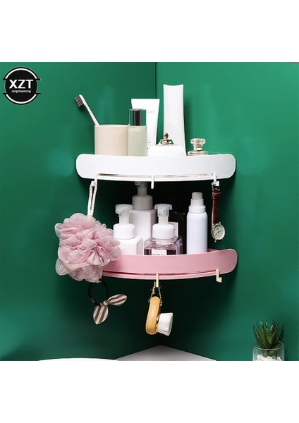 Pembe Tarzı Banyo Depolama Rafı Tuvalet Düzenleyici Küvet Tepsi Tutacağı Monte Edilmiş Köşe Raf Su Geçirmez Mutfak Aksesuarları (Yurt Dışından)
