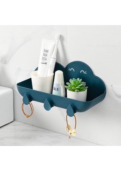 Derin Mavi Tarzı Banyo Aksesuarları Düzenleyici Banyo Depolama Rafı Duvara Monte Raf Delmesiz Sondaj Yok Bulut Şekli Plastik Raf (Yurt Dışından)
