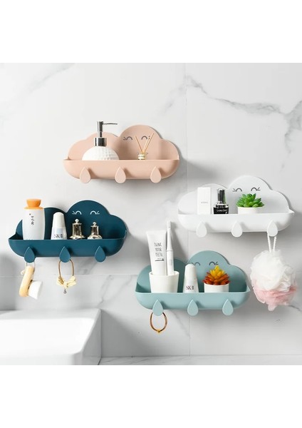 Derin Mavi Tarzı Banyo Aksesuarları Düzenleyici Banyo Depolama Rafı Duvara Monte Raf Delmesiz Sondaj Yok Bulut Şekli Plastik Raf (Yurt Dışından)
