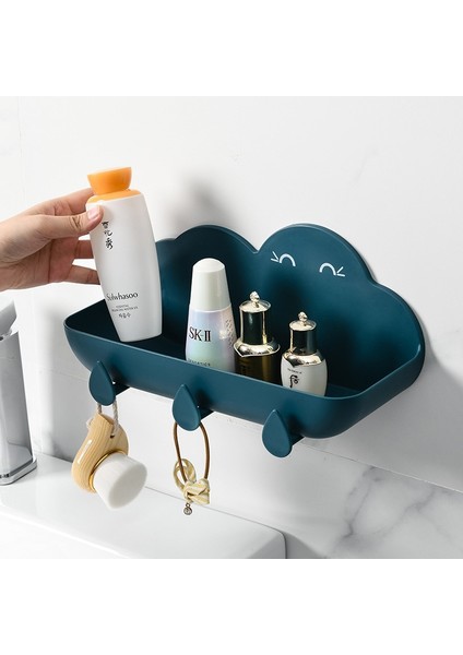 Derin Mavi Tarzı Banyo Aksesuarları Düzenleyici Banyo Depolama Rafı Duvara Monte Raf Delmesiz Sondaj Yok Bulut Şekli Plastik Raf (Yurt Dışından)