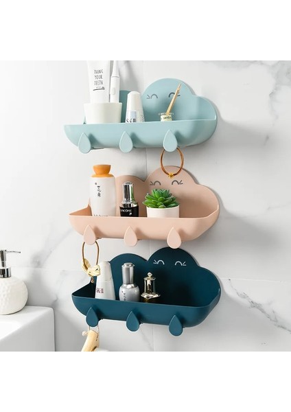 Derin Mavi Tarzı Banyo Aksesuarları Düzenleyici Banyo Depolama Rafı Duvara Monte Raf Delmesiz Sondaj Yok Bulut Şekli Plastik Raf (Yurt Dışından)