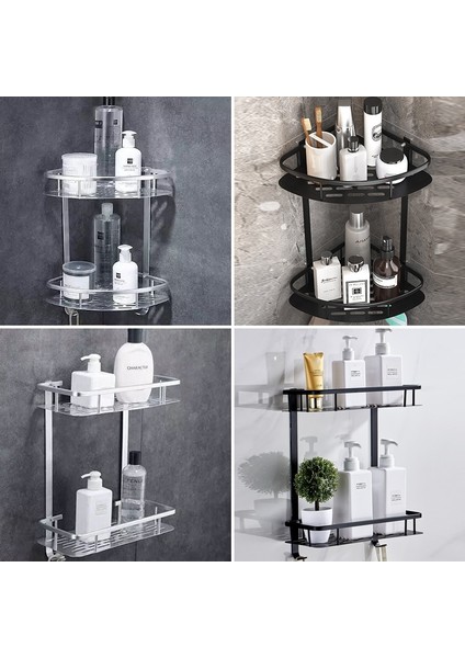 A-Gümüş 2 Katman Stili Asılı Banyo Rafları Banyo Raf Düzenleyici 2 Katlı Köşe Raf Zımbasız Şampuan Tutacağı Depolama Rafı Tuvalet Sepeti Tutacağı (Yurt Dışından)