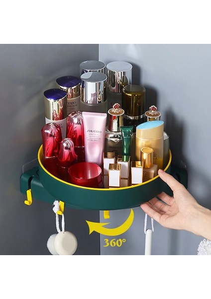 Yeşil Stil Tuvalet 360 ° Dönen Raf Banyo Yıkama Malzemeleri Köşe Depolama Rafı Asılı Duvar Mutfak Baharat Depolama Rafı (Yurt Dışından) fiyatları