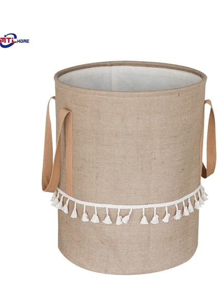 No.5 Tarzı L Beden Örgülü Jüt Kumaş Çamaşır Sepeti Pamuk Keten Kirli Giysiler Katlanabilir Depolama Sepeti Çocuk Oyuncakları Çeşitli Eşyalar Organizatör Ev Için (Yurt Dışından)