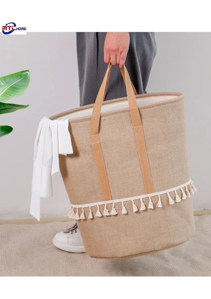 No.5 Tarzı L Beden Örgülü Jüt Kumaş Çamaşır Sepeti Pamuk Keten Kirli Giysiler Katlanabilir Depolama Sepeti Çocuk Oyuncakları Çeşitli Eşyalar Organizatör Ev Için (Yurt Dışından) modelleri