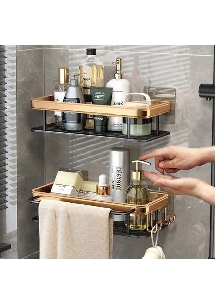 Altın Standart Stil Yumruksuz Banyo Raf Rafları Şampuan Duş Depolama Rafı Mutfak Tutacağı Tuvalet Mutfak Düzenleyici Banyo Aksesuarları Seti (Yurt Dışından) fırsatları