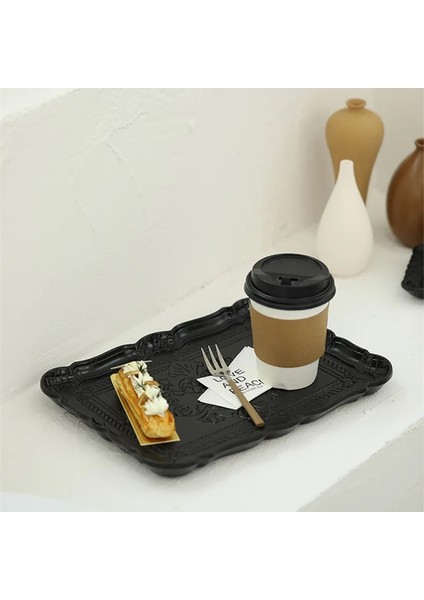 Beyaz Küçük Stil Cutelife Nordic Black Square Wooden Storage Tray Kitchen Breakfast Food Decorative Tray Cutlery Organizer Jewelry Serving Tray (Yurt Dışından) modelleri