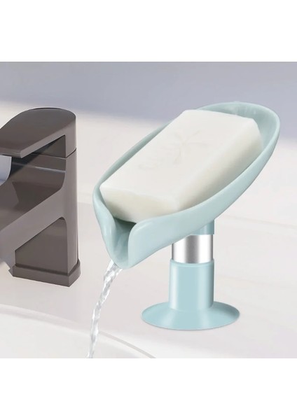 Mavi Kısa Stil Yaratıcı Yaprak Şekilli Sabun Kutusu Ayakta Vantuz Drenaj Banyo Mutfak Ayarı Sabunluk Çamaşır Saklama Kutusu (Yurt Dışından)
