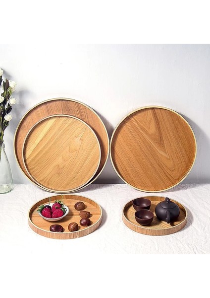 33CM Tarzı Japon Tarzı Yuvarlak Tepsi Yemek Servis Tabağı Ahşap Atıştırmalık Çöl Tabağı Çay Tahtası Doğal Çay Yemek Sunucusu Yemekleri Içecek Tabağı Wf (Yurt Dışından) modelleri