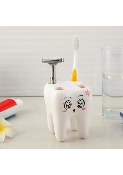 Sevimli Karikatür Diş Fırçası Tutucu 4 Delik Diş Şekli Plastik Banyo Depolama Raf Konteyner Tıraş Makinesi Tutucu Banyo Araçları (Yurt Dışından) fiyatları