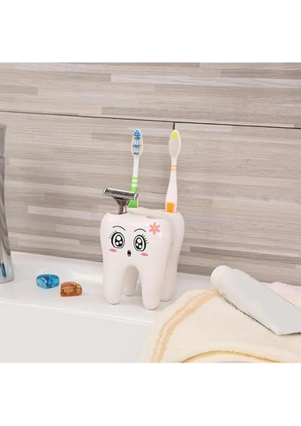 Sevimli Karikatür Diş Fırçası Tutucu 4 Delik Diş Şekli Plastik Banyo Depolama Raf Konteyner Tıraş Makinesi Tutucu Banyo Araçları (Yurt Dışından) modelleri
