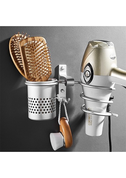 No.5 Tarzı Saç Kurutma Makinesi Tutacağı Duvara Monte Banyo Rafı Raf Düzenleyici Uzay Alüminyum Saç Kurutma Makinesi Tutacağı Raf Banyo Aksesuarları (Yurt Dışından)