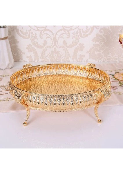 Yuvarlak 20CM Çap Stili Home Drinks Tray Creative Vintage Fruit Plate Multi-Function Snack Storage Box Round Square Tray Gold Fruit Basket Desk Decor (Yurt Dışından)