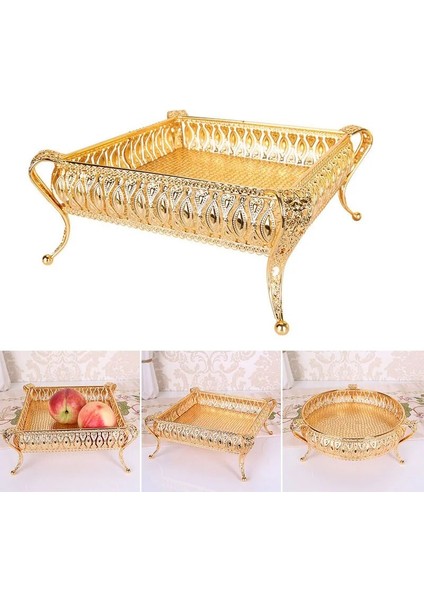 Yuvarlak 20CM Çap Stili Home Drinks Tray Creative Vintage Fruit Plate Multi-Function Snack Storage Box Round Square Tray Gold Fruit Basket Desk Decor (Yurt Dışından)