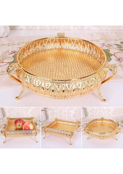 Yuvarlak 20CM Çap Stili Home Drinks Tray Creative Vintage Fruit Plate Multi-Function Snack Storage Box Round Square Tray Gold Fruit Basket Desk Decor (Yurt Dışından)
