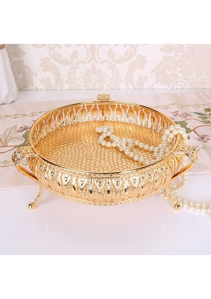 Yuvarlak 20CM Çap Stili Home Drinks Tray Creative Vintage Fruit Plate Multi-Function Snack Storage Box Round Square Tray Gold Fruit Basket Desk Decor (Yurt Dışından)