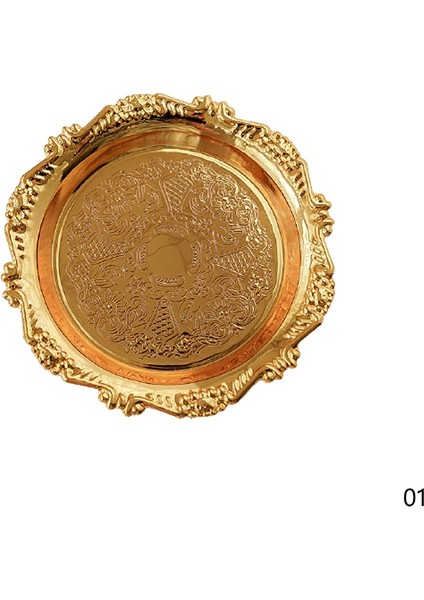 No.1 Tarzı Retro Metal Tepsi Yemek Tabakları Restoran Altın Servis Tepsisi Yuvarlak Tatlı Kek Aperatif Yemekleri Gümüş Saklama Tabağı Kore Çatal Bıçak Takımı (Yurt Dışından)