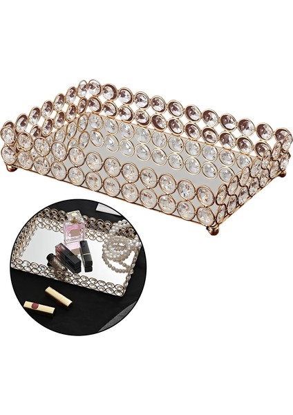 25X15X5CM Tarzı Dekoratif Makyaj Makyaj Tepsileri Kristal Aynalı Kozmetik Takı Biblo Süslü Parfüm Depolama Tutucu Organizatör (Yurt Dışından)