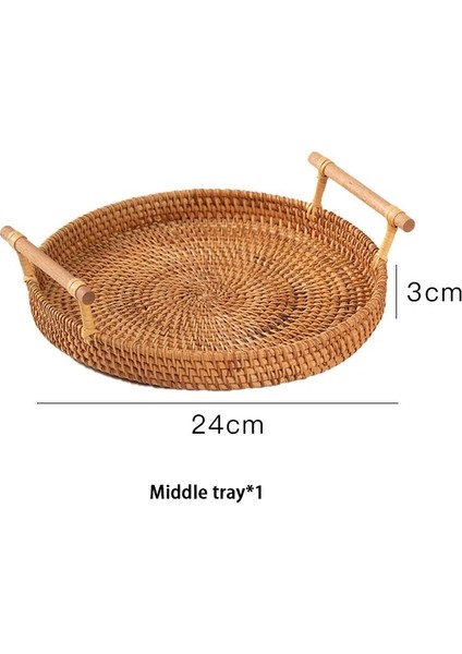Stil1-M Stili Ahşap Saplı El Dokuması Rattan Depolama Tepsisi Yuvarlak Hasır Sepet Ekmek Yemek Tepsisi Meyve Çay Kahve Servis Klasik Bambu (Yurt Dışından)