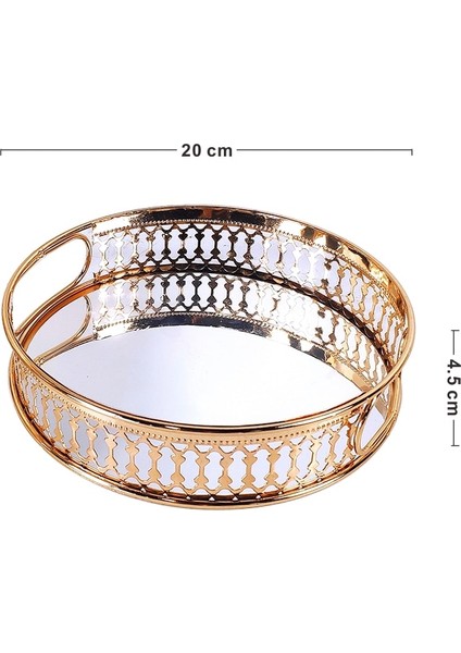 20CM Tarzı Antika Avrupa Ayna Metal Saklama Tepsisi Altın Kareyuvarlak Meyve Tepsisi Masa Üstü Küçük Öğe Takı Teşhir Tepsisi (Yurt Dışından)