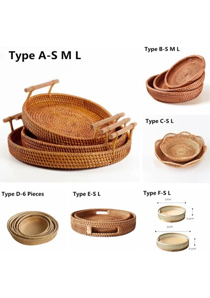 Cs Stili Yazın Ahşap Saplı El Dokuması Rattan Depolama Tepsisi Yuvarlak Hasır Sepet Ekmek Yemek Tabağı Meyve Kek Tabağı Akşam Yemeği Servis Bambu (Yurt Dışından) indirimleri