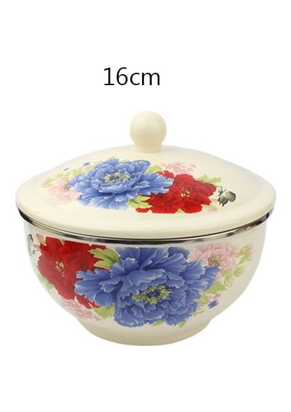 Shanhua Shop A-16CM Tarzı Jınserta Vintage Emaye Kase Çanak Kalınlaşmış Büyük Kapasiteli Kapaklı Mutfak Buzdolabı Gıda Meyve Kabı Karıştırma Kasesi (Yurt Dışından)