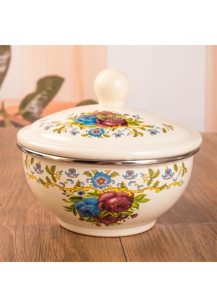 Shanhua Shop A-16CM Tarzı Jınserta Vintage Emaye Kase Çanak Kalınlaşmış Büyük Kapasiteli Kapaklı Mutfak Buzdolabı Gıda Meyve Kabı Karıştırma Kasesi (Yurt Dışından)