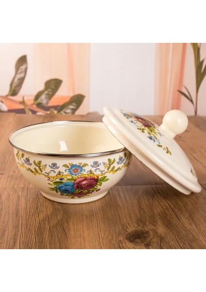 Shanhua Shop A-16CM Tarzı Jınserta Vintage Emaye Kase Çanak Kalınlaşmış Büyük Kapasiteli Kapaklı Mutfak Buzdolabı Gıda Meyve Kabı Karıştırma Kasesi (Yurt Dışından)