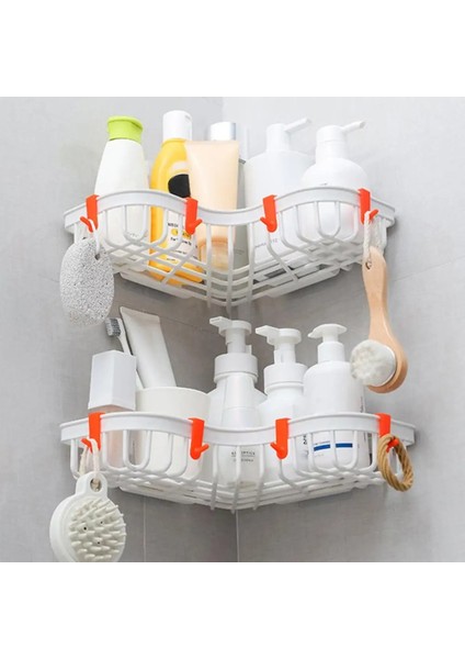 Gri Beyaz Tarzı Duvara Monte Köşe Rafları Duş Depolama Raf Punch Ücretsiz Pp Traceless Tepsi Tutucu Banyo Rafları Yurt Organizatör Için 1 Adet (Yurt Dışından) modelleri