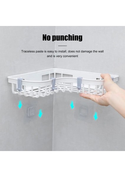 Gri Beyaz Tarzı Duvara Monte Köşe Rafları Duş Depolama Raf Punch Ücretsiz Pp Traceless Tepsi Tutucu Banyo Rafları Yurt Organizatör Için 1 Adet (Yurt Dışından) fırsatları