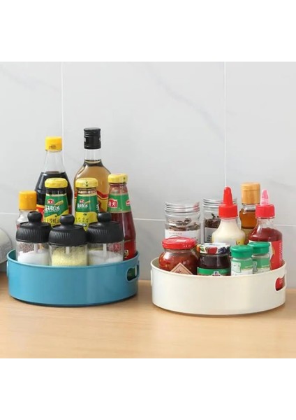 Beyaz Stil 360 Döner Tepsi Mutfak Saklama Kapları Baharat Kavanoz Aperatif Yemek Tepsisi Banyo Saklama Kutusu Kaymaz Kozmetik Organizatör (Yurt Dışından) indirimleri