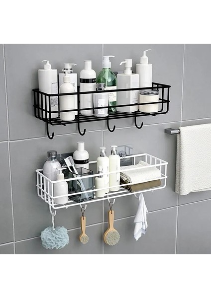 Siyah Stil Duvara Monte Banyo Rafları Yüzer Raf Duş Asılı Sepet Şampuanlık Wc Aksesuarları Mutfak Baharat Depolama Rafı (Yurt Dışından)