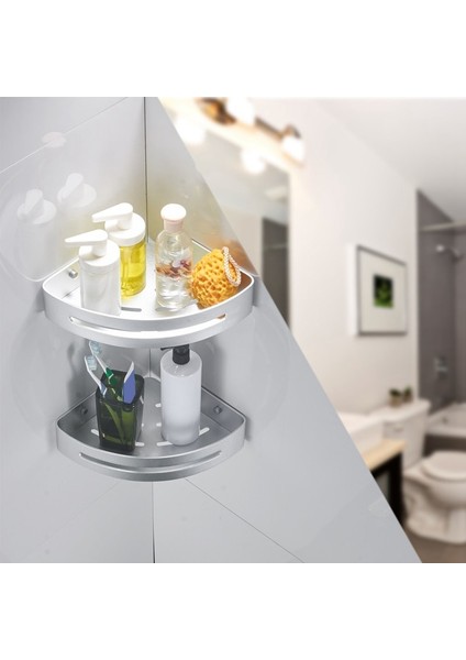 Gümüş Tarzı Banyo Duş Köşe Rafı Alüminyum Duşakabin Yapıştırıcı Fayans Duş Rafı (Yurt Dışından)