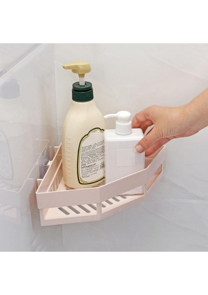 Bej Tarzı Traceless Üçgen Banyo Rafları Duş Köşe Rafı Şampuan Depolama Rafı Banyo Sepeti Tutacağı Organizatör Duş Rafı (Yurt Dışından)