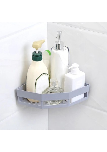Bej Tarzı Traceless Üçgen Banyo Rafları Duş Köşe Rafı Şampuan Depolama Rafı Banyo Sepeti Tutacağı Organizatör Duş Rafı (Yurt Dışından)