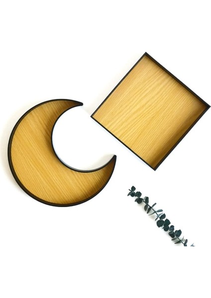 Güneş Tarzı 29EF Ahşap Servis Tepsisi Rustik Sofra Tatlı Tabağı Ay Güneş Şekli Takı Plaka Kase Eid Mubarak Ramazan Parti Malzemeleri (Yurt Dışından)
