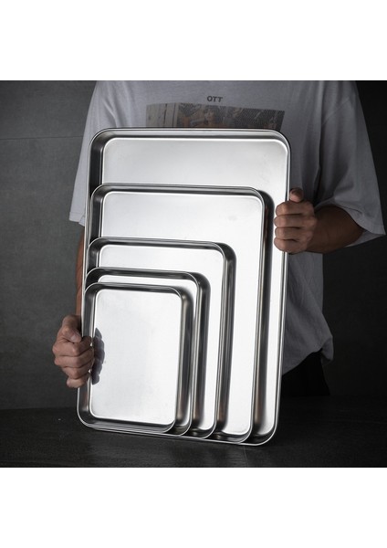 ALTIN27.7X22.8X4.8CM Stili Paslanmaz Çelik Yemek Tepsileri Dikdörtgen Ev Buğulanmış Sosis Meyve Saklama Tavaları Su Ekmek Mutfak Pişirme Sığ Çanak Tabağı (Yurt Dışından)